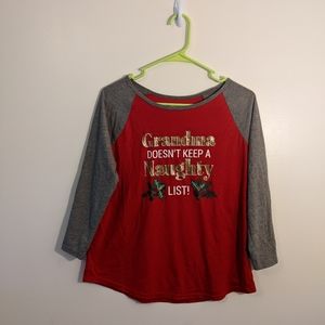 Novelty Christmas Grandma Doesn't Keep A Naughty List Tee Shirt